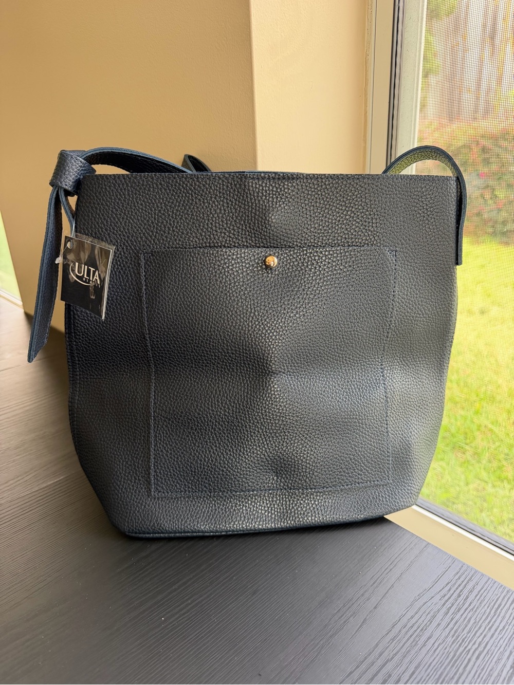 Ulta Beauty Navy Blue Pebbled Faux Leather Shoulder Hobo Tote Bag NWT
